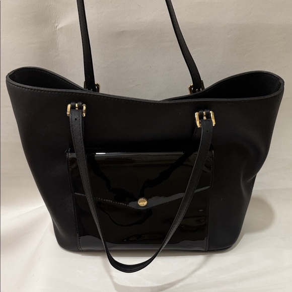 Michael Kors Large Jet Set Multipurpose Black Tote Bag Patent Leather Pocket - Picture 3 of 9